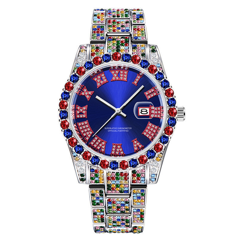 Hip Hop Style Men’s Diamond Look Quartz Watch with Date Display