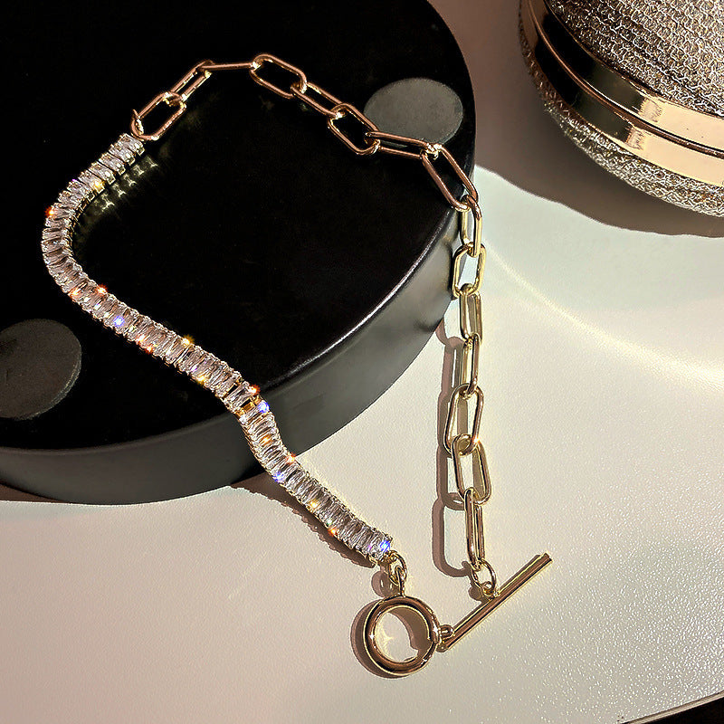 Geometric Zircon Splice Clavicle Necklace Modern Jewelry Style