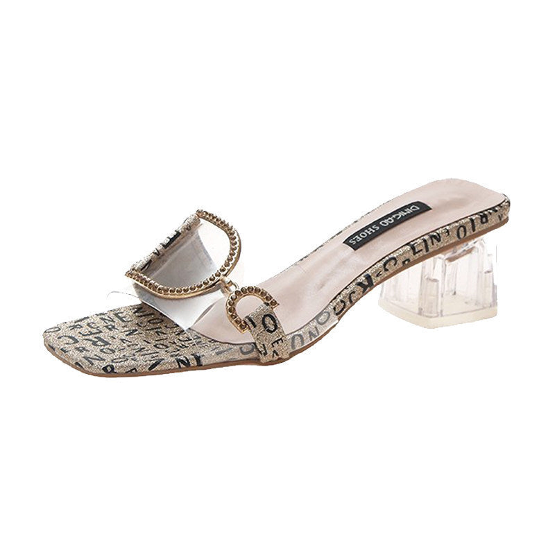 Women’s Transparent High Heel Slippers with Thick Heel Design