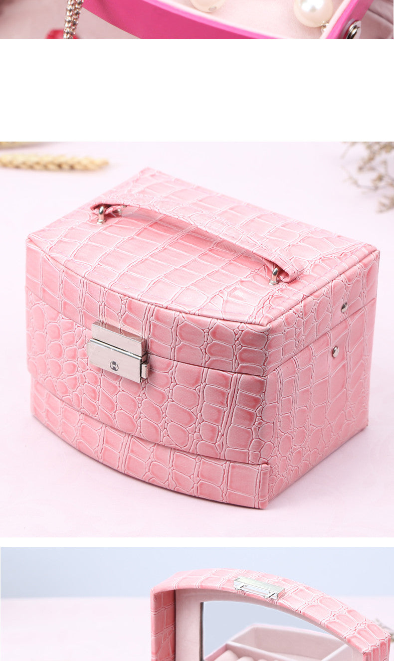 Three Layer Leather Jewelry Organizer Box with Storage Compartments