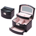 Three Layer Leather Jewelry Organizer Box with Storage Compartments