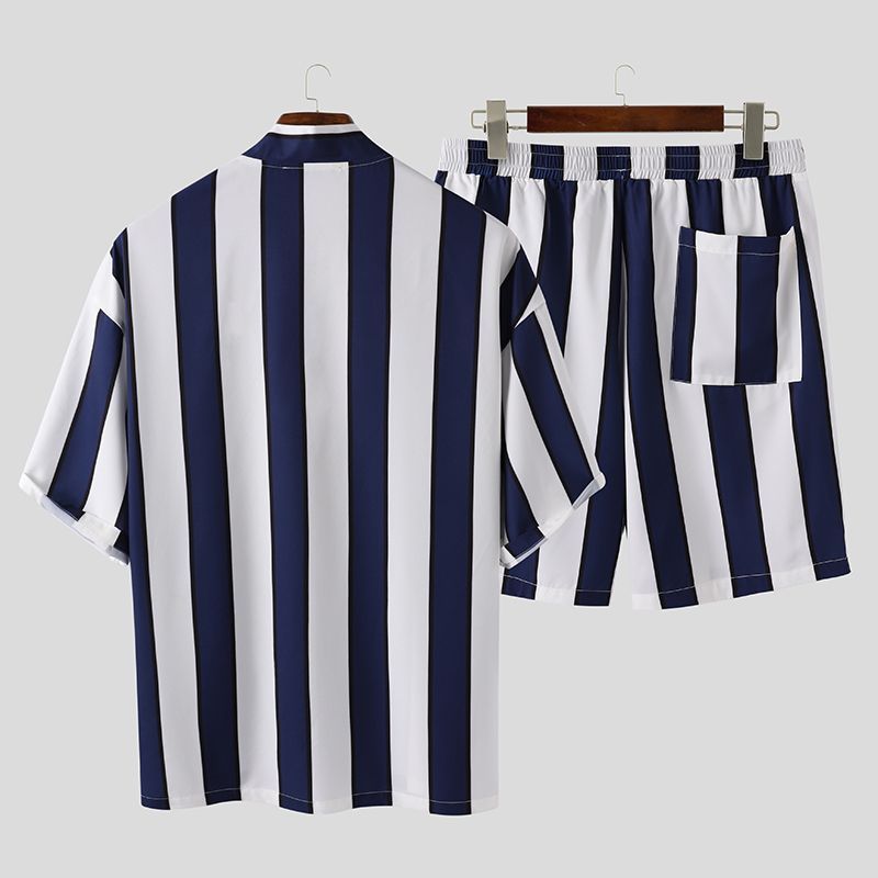 Men’s Summer Striped Short Pajama Suit Lightweight Beach Style