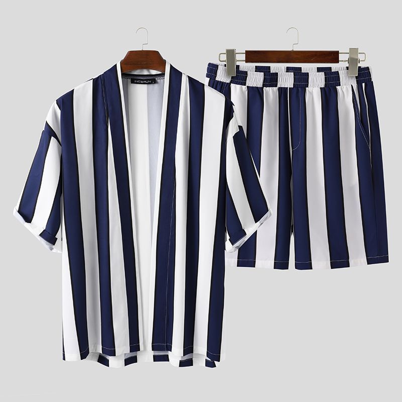 Men’s Summer Striped Short Pajama Suit Lightweight Beach Style