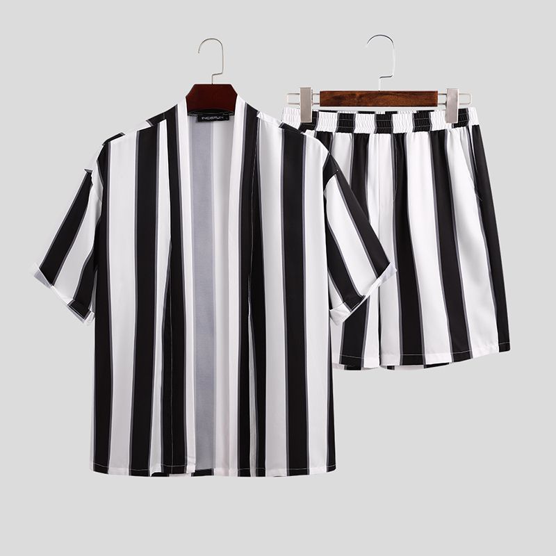 Men’s Summer Striped Short Pajama Suit Lightweight Beach Style