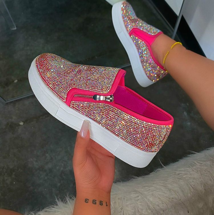 Large Size Rhinestone Flat Slip On Shoes Casual Lazy Style