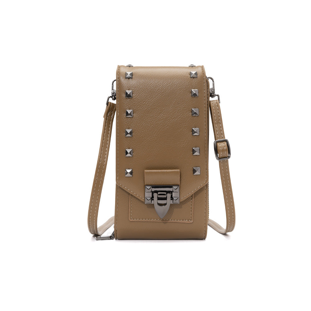 Women’s Rivet Design Crossbody Shoulder Bag Solid Color Phone Handbag