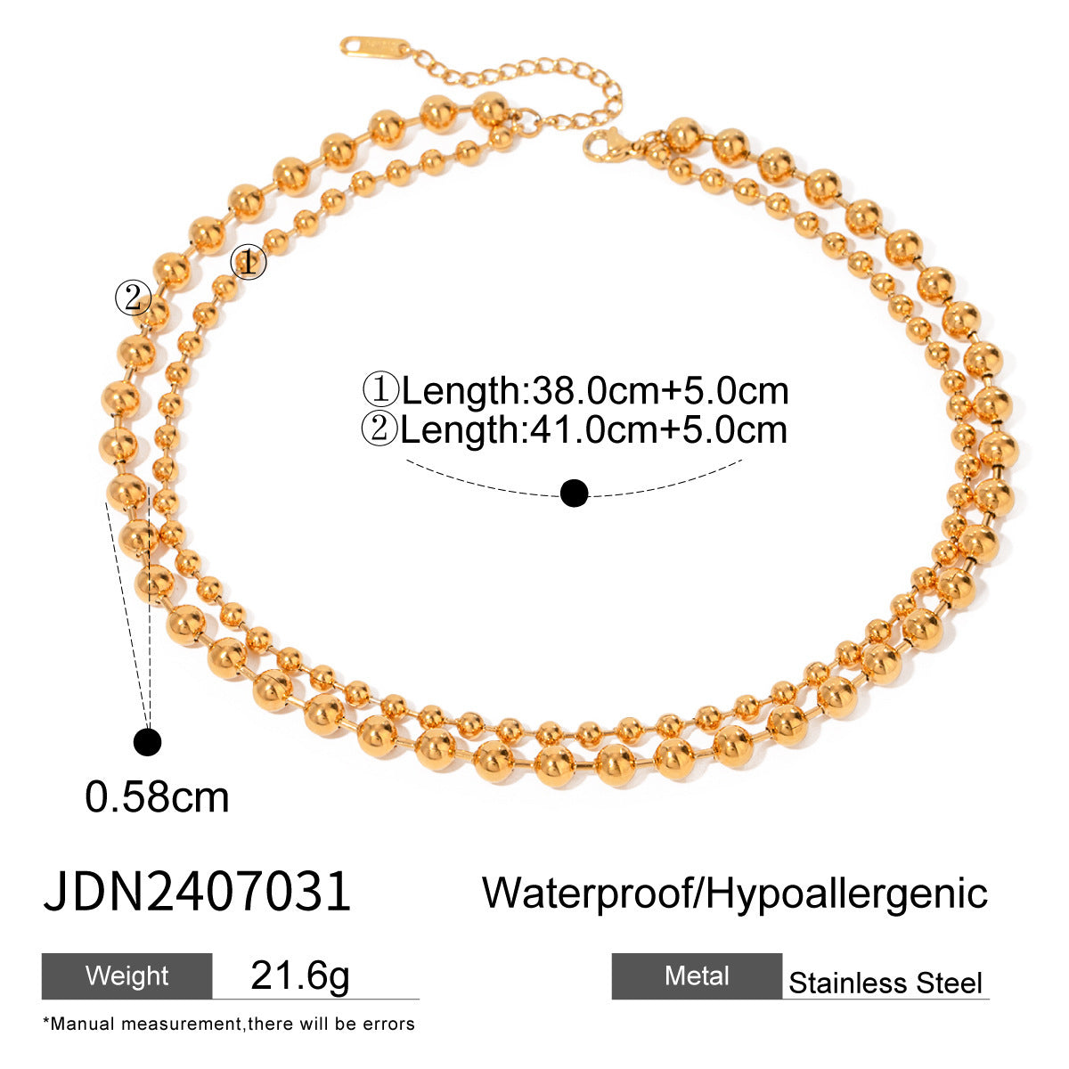 Stainless Steel Beaded Love Necklace 18k Gold Tone Clavicle Chain