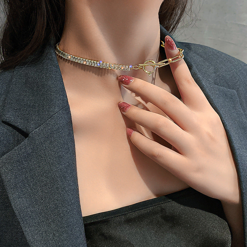Geometric Zircon Splice Clavicle Necklace Modern Jewelry Style