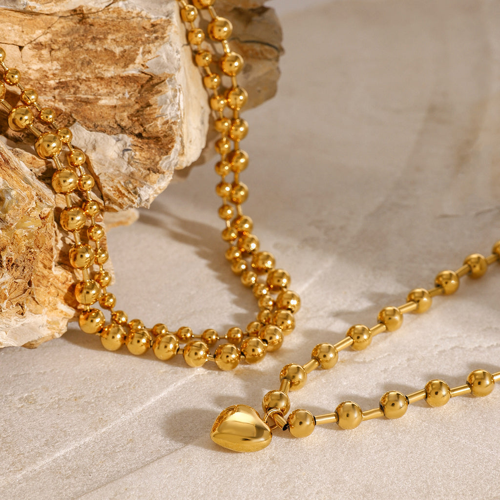 Stainless Steel Beaded Love Necklace 18k Gold Tone Clavicle Chain