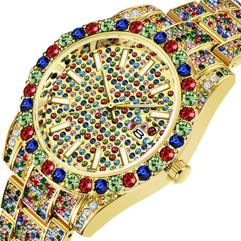 Hip Hop Style Men’s Diamond Look Quartz Watch with Date Display