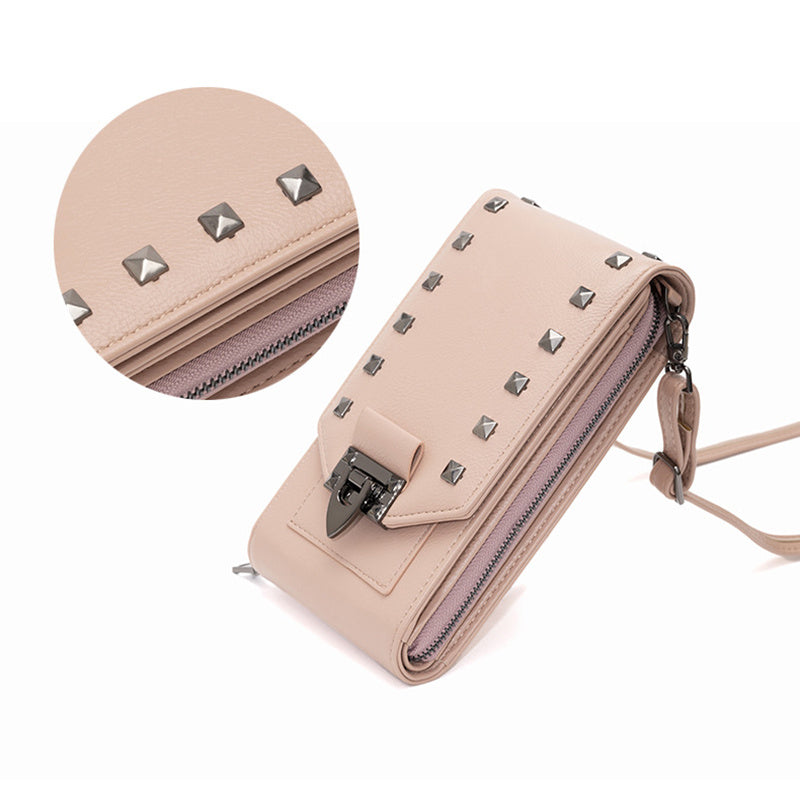 Women’s Rivet Design Crossbody Shoulder Bag Solid Color Phone Handbag