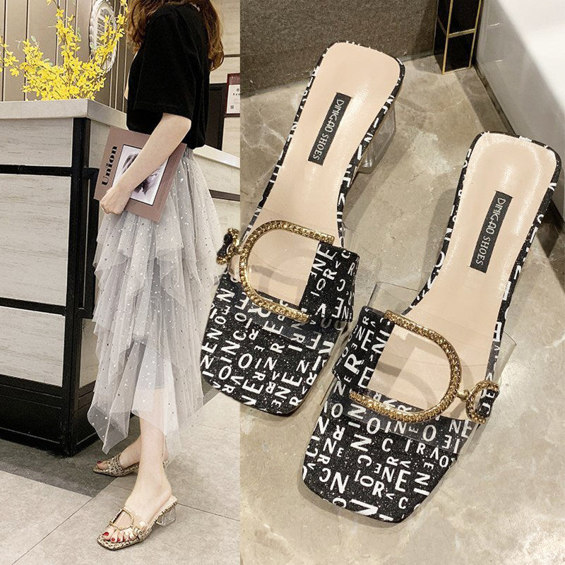 Women’s Transparent High Heel Slippers with Thick Heel Design