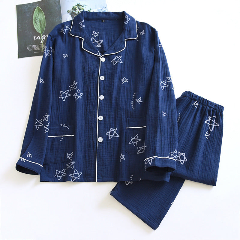 Men’s Breathable Cotton Crepe Pajama Set with Double Gauze Comfort