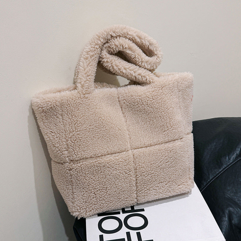 Women’s Winter Plush Designer Tote Bag Large Capacity Cute Shoulder Handbag