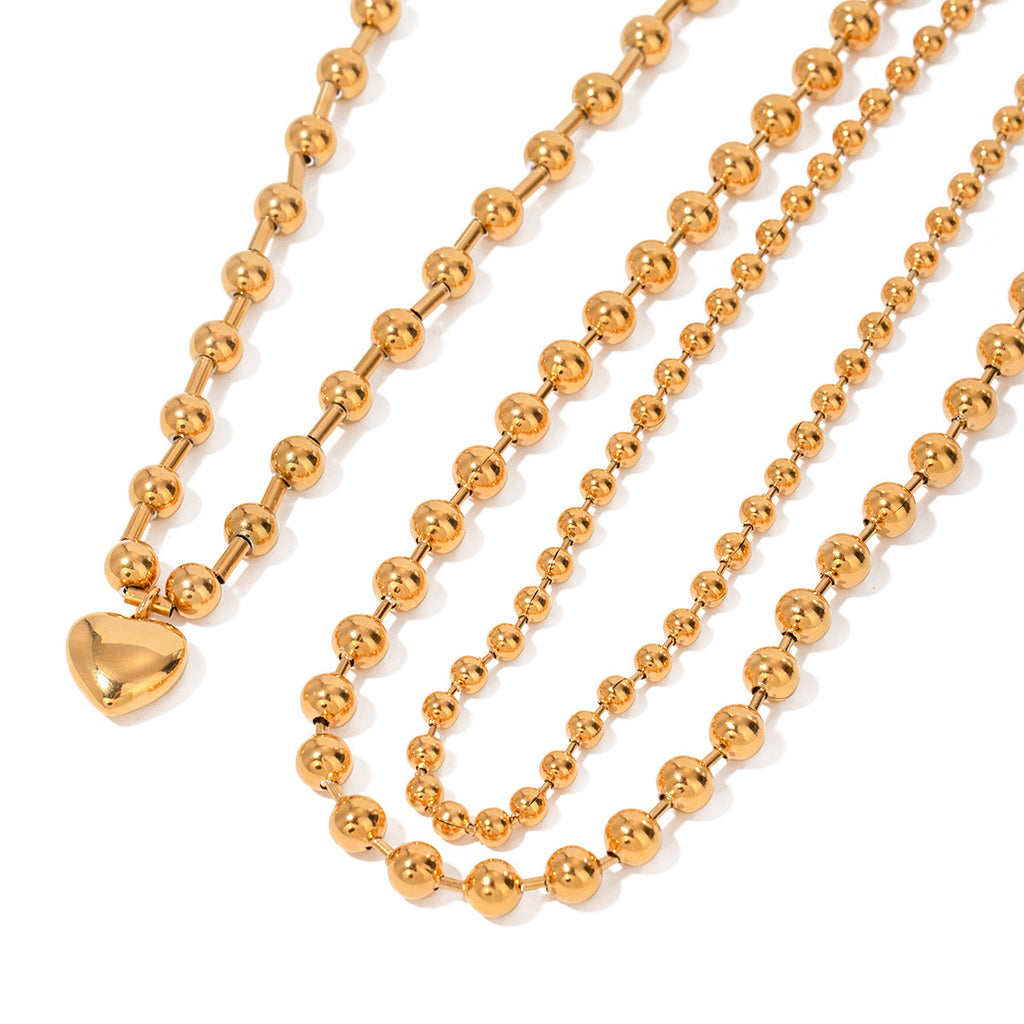 Stainless Steel Beaded Love Necklace 18k Gold Tone Clavicle Chain