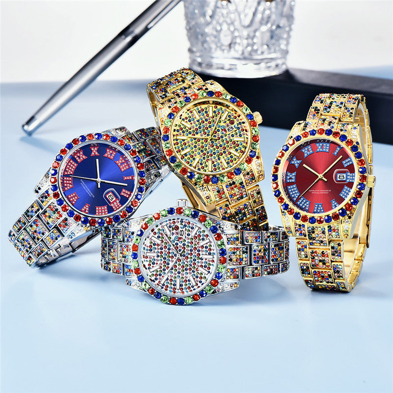 Hip Hop Style Men’s Diamond Look Quartz Watch with Date Display