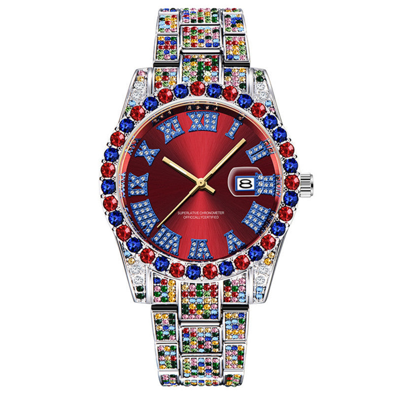 Hip Hop Style Men’s Diamond Look Quartz Watch with Date Display