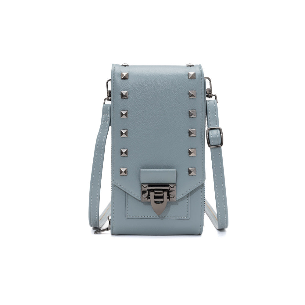Women’s Rivet Design Crossbody Shoulder Bag Solid Color Phone Handbag