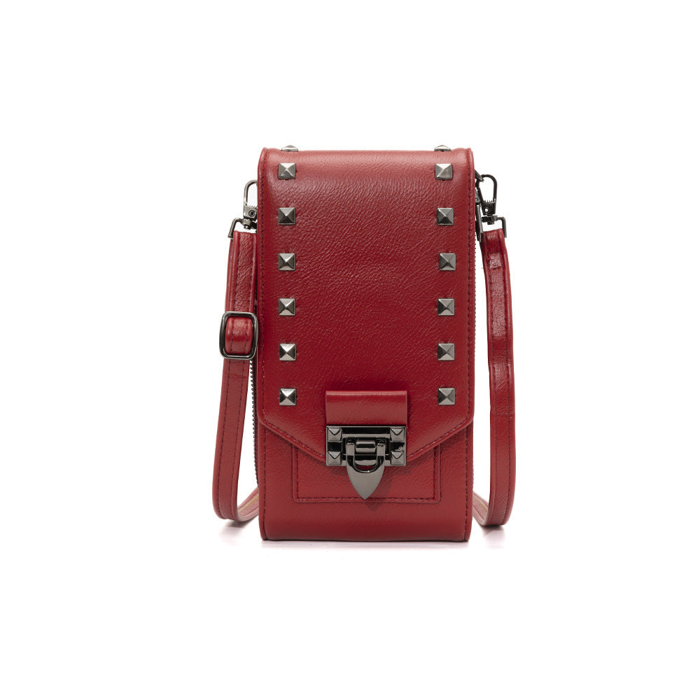 Women’s Rivet Design Crossbody Shoulder Bag Solid Color Phone Handbag