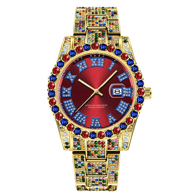 Hip Hop Style Men’s Diamond Look Quartz Watch with Date Display