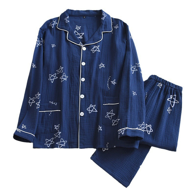 Men’s Breathable Cotton Crepe Pajama Set with Double Gauze Comfort