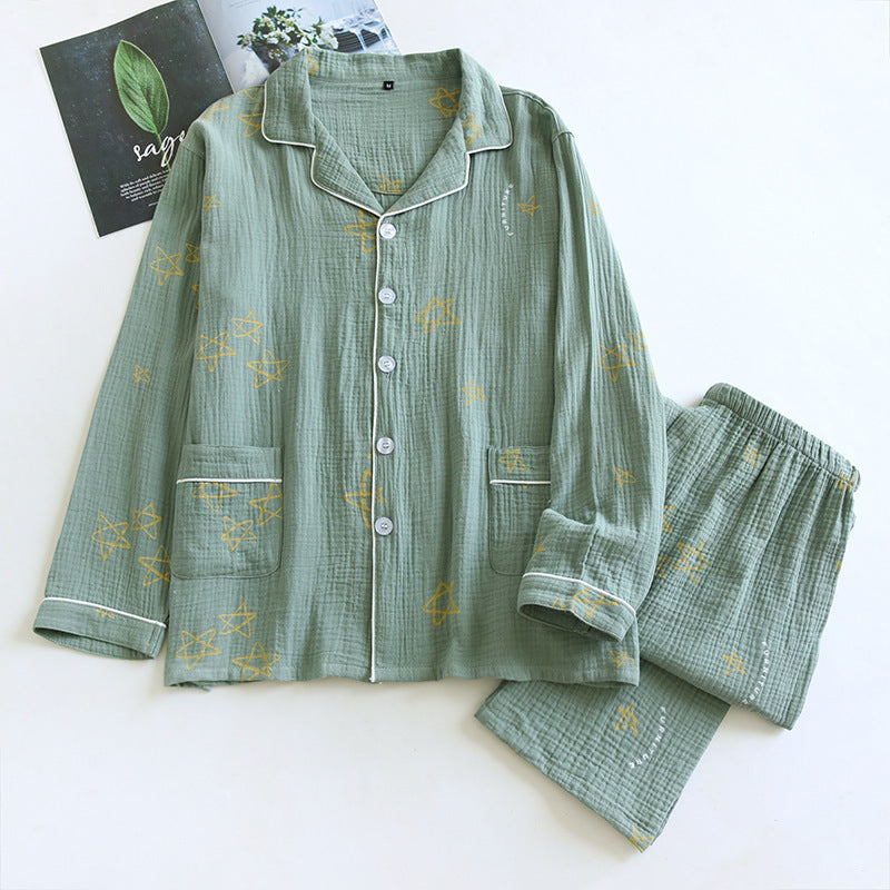 Men’s Breathable Cotton Crepe Pajama Set with Double Gauze Comfort