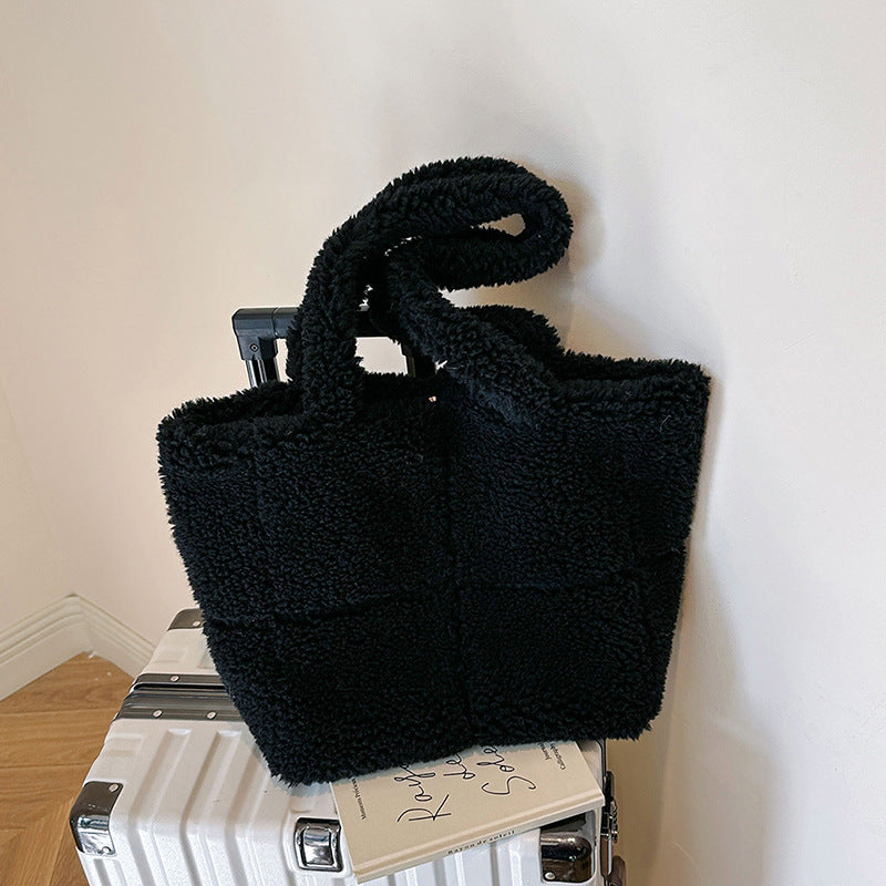 Women’s Winter Plush Designer Tote Bag Large Capacity Cute Shoulder Handbag