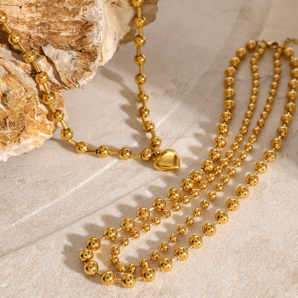 Stainless Steel Beaded Love Necklace 18k Gold Tone Clavicle Chain