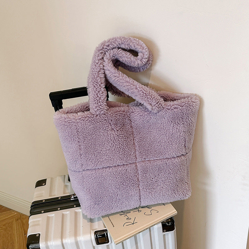 Women’s Winter Plush Designer Tote Bag Large Capacity Cute Shoulder Handbag