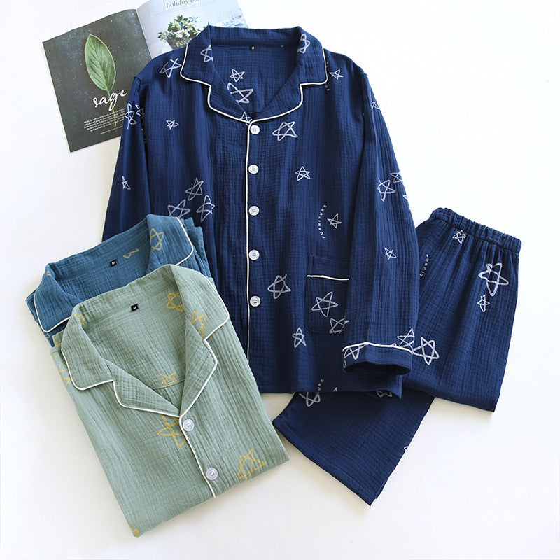 Men’s Breathable Cotton Crepe Pajama Set with Double Gauze Comfort
