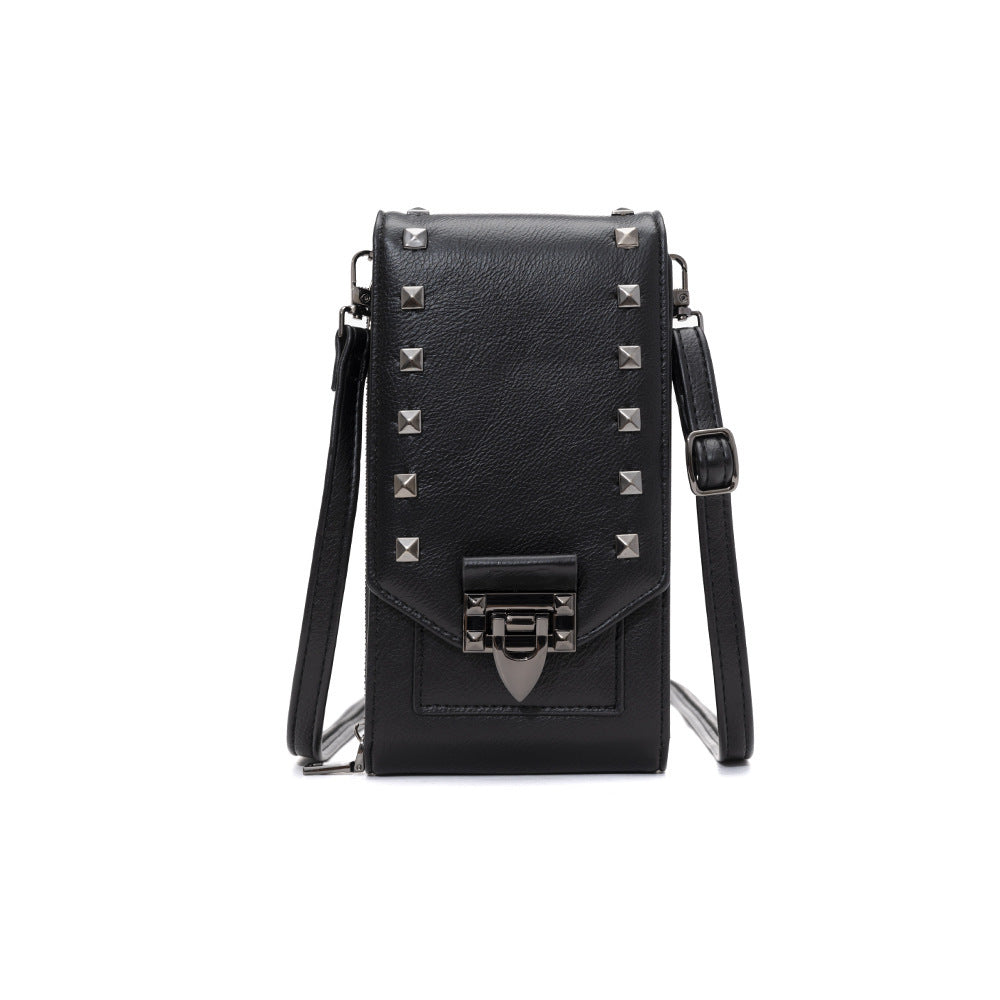 Women’s Rivet Design Crossbody Shoulder Bag Solid Color Phone Handbag