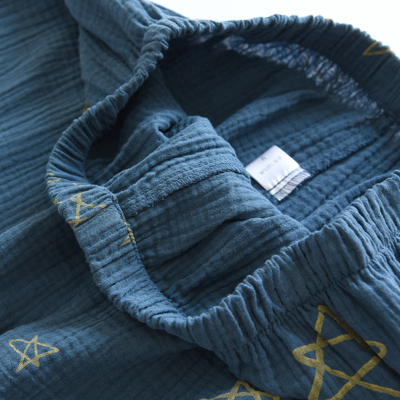 Men’s Breathable Cotton Crepe Pajama Set with Double Gauze Comfort