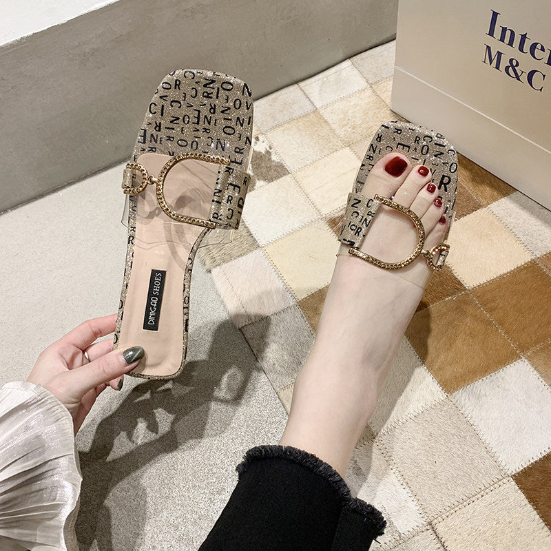 Women’s Transparent High Heel Slippers with Thick Heel Design