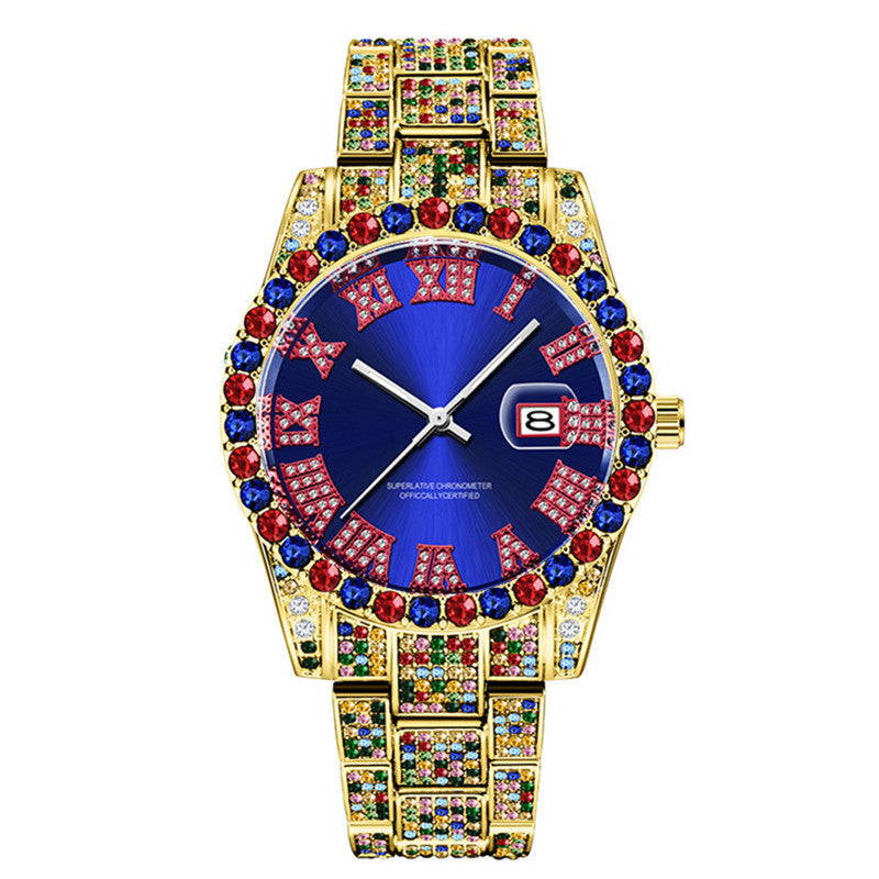 Hip Hop Style Men’s Diamond Look Quartz Watch with Date Display