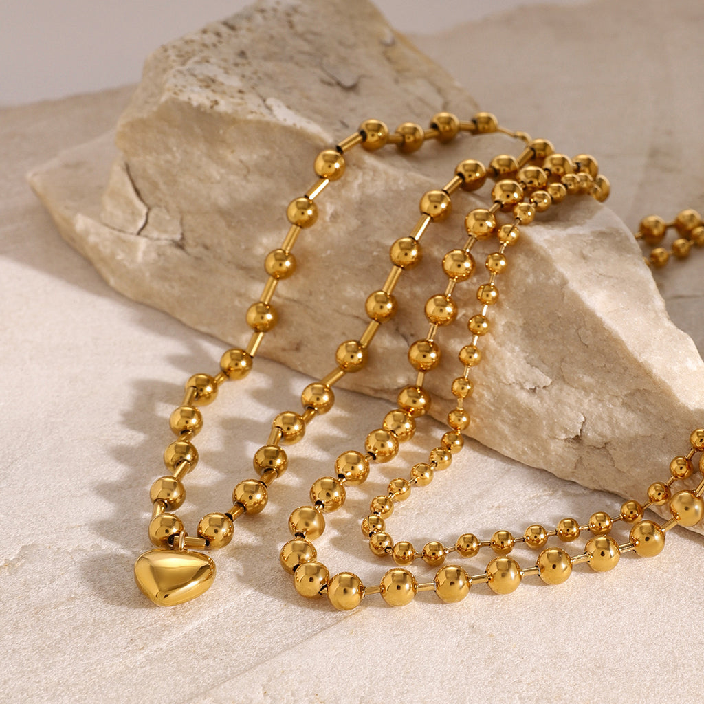 Stainless Steel Beaded Love Necklace 18k Gold Tone Clavicle Chain