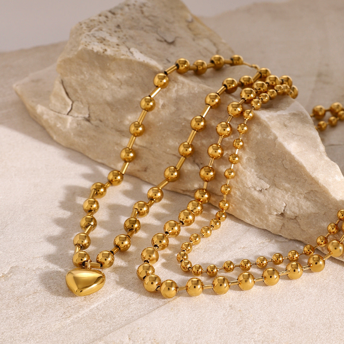 Stainless Steel Beaded Love Necklace 18k Gold Tone Clavicle Chain